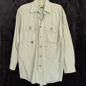Allagash Organic Cotton Safari Hunting Shirt Long Sleeve Mens Med Leather Trim